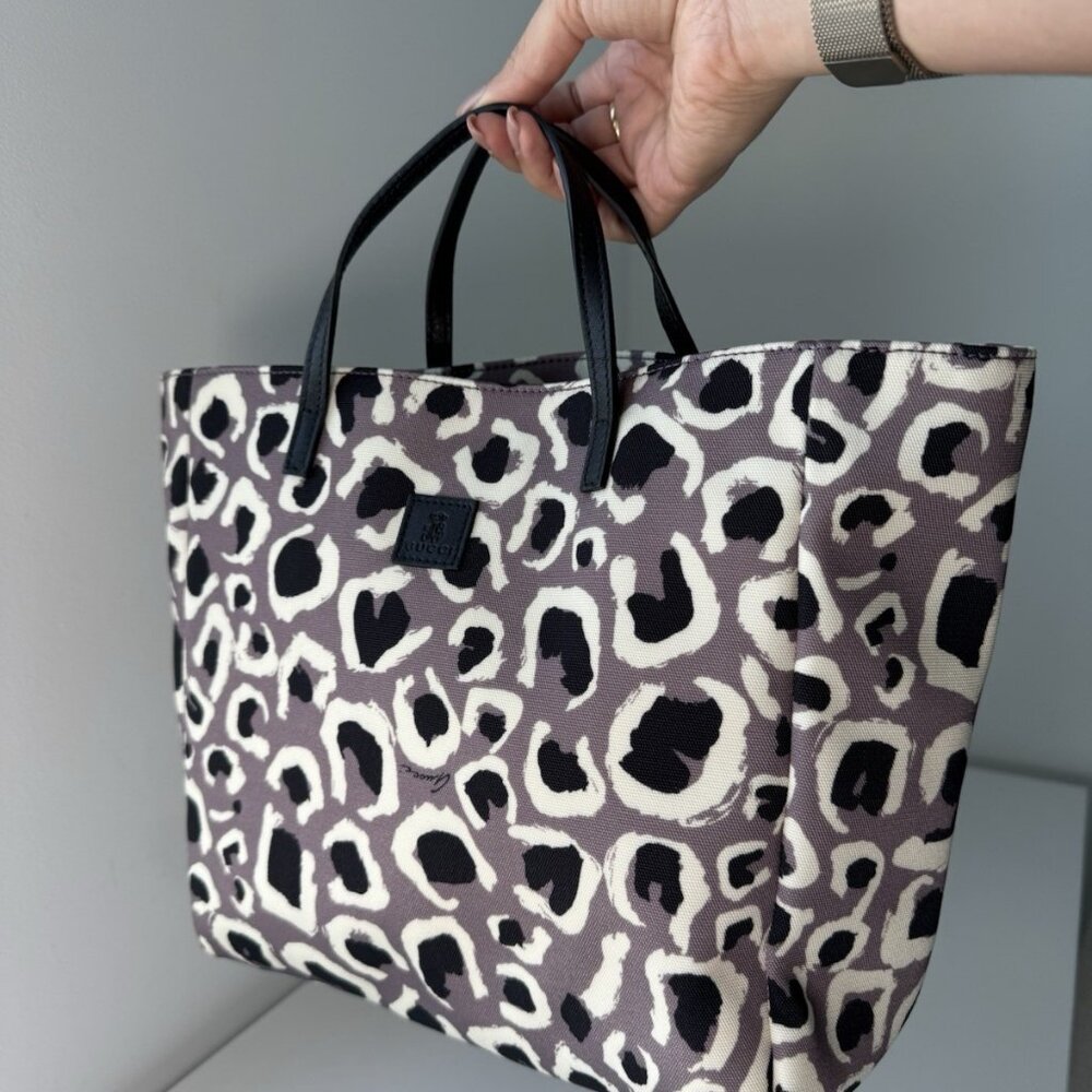 Auth GUCCI leopard Hand Bag Tote Bag